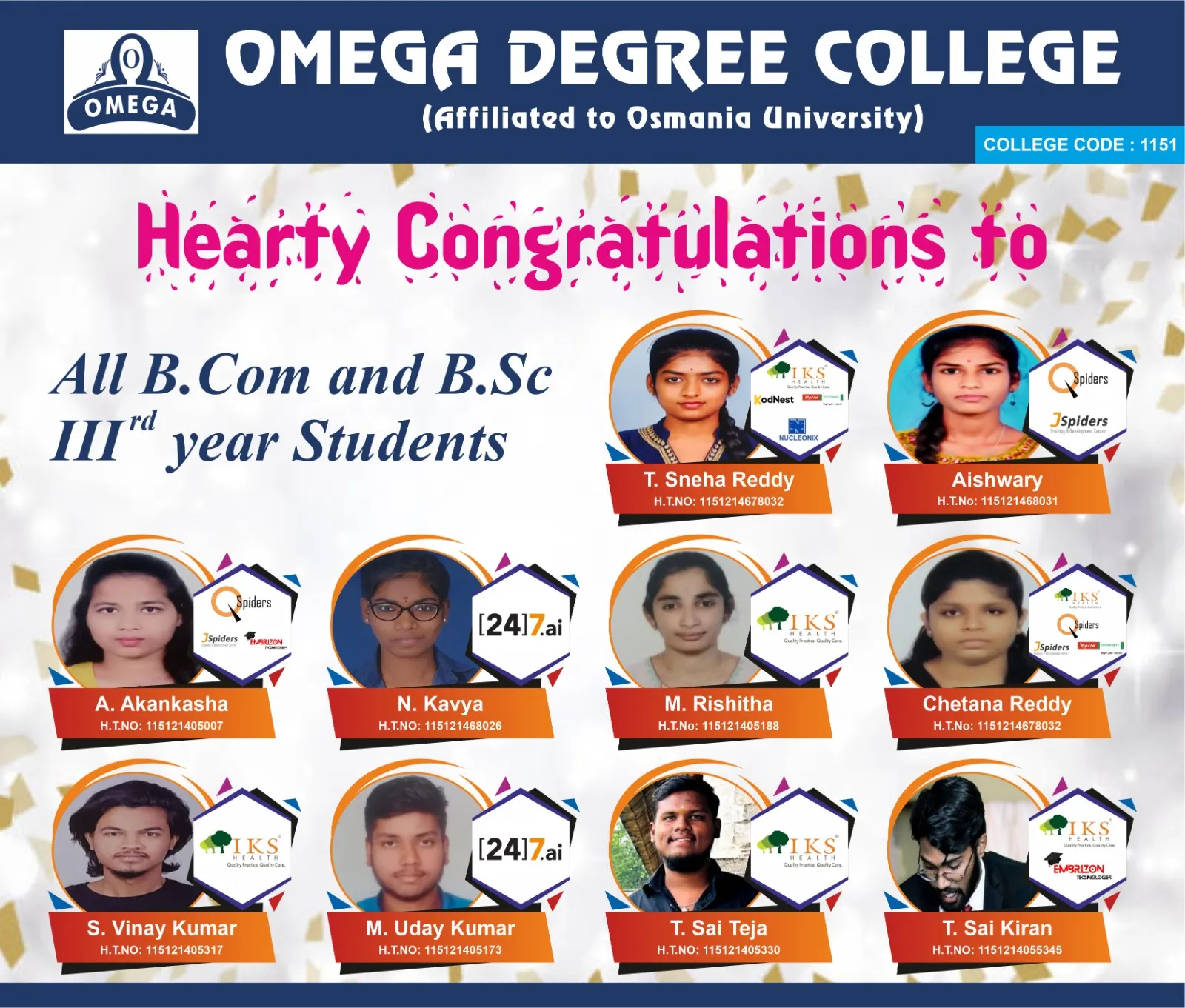 Omega Degree College placement highlights